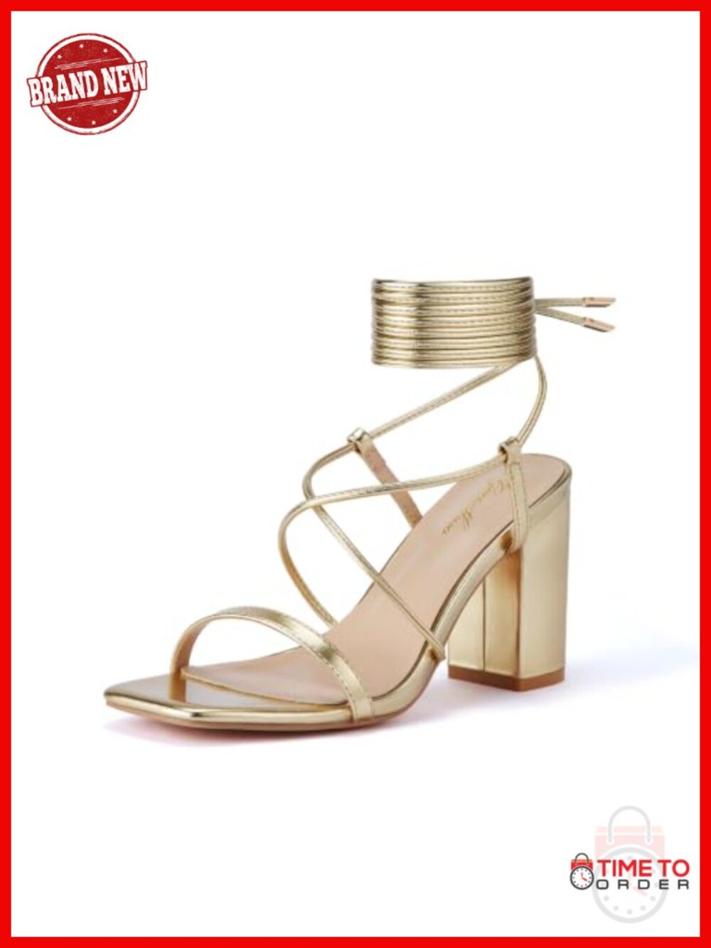 Women's Chunky Block Heel Lace Up Square Toe Ankle Wrap Sandals